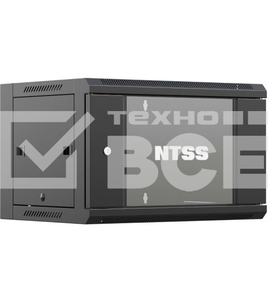 Шкаф коммутационный NTSS (NTSS-W6U6060GS-BL) настенный 6U 570x600мм пер.дв.стекл 60кг черный 19.5кг