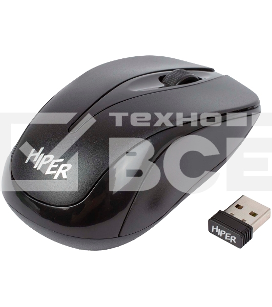 Мышь беспроводная HIPER HOMW-061 черный, 1000 dpi, радиоканал, USB, кнопки - 3