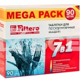 Таблетки для посудомоечных машин Filtero  МегаПак 7 в 1., уп.90 шт.