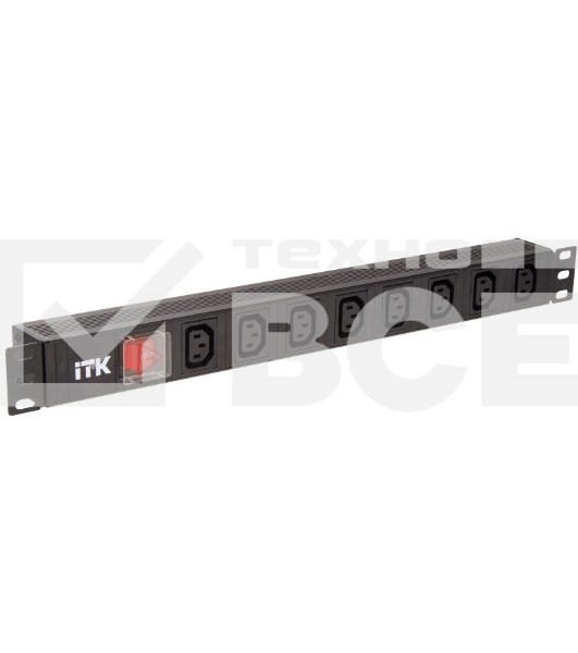 Блок розеток 8 мест PDU 19дюймов IEC320 C13 PH12-8C133 с LED выкл. алюм. профиль1U вход C14 без шнура ITK PH12-8C133