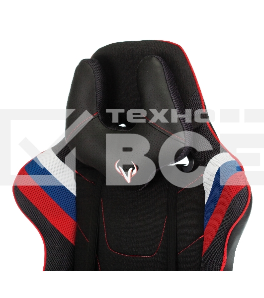 Кресло игровое Бюрократ VIKING 4 AERO RUS белый/синий/красный/черный, искусст. кожа/ткань, две подушки
