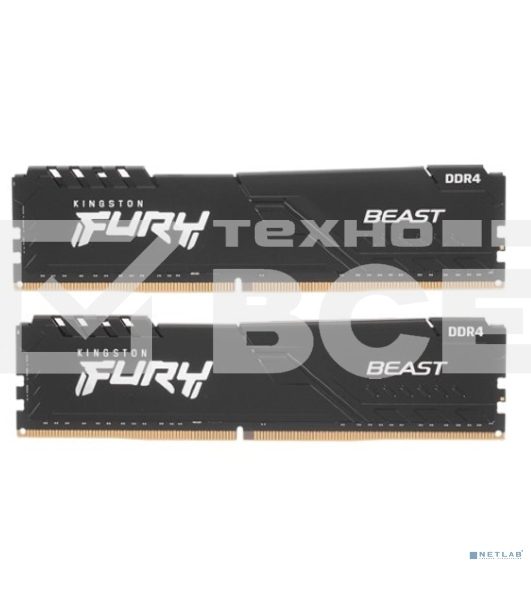 Оперативная память Kingston Fury Beast , DDR4, 32GB (2x16GB), 3200MHz, CL16, с радиатором, чёрный