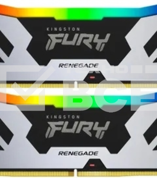 Оперативная память Kingston Fury Renegade, DDR5, 32GB (2x16GB), 6400MHz, CL32, с радиатором, RGB, серебристый/черный