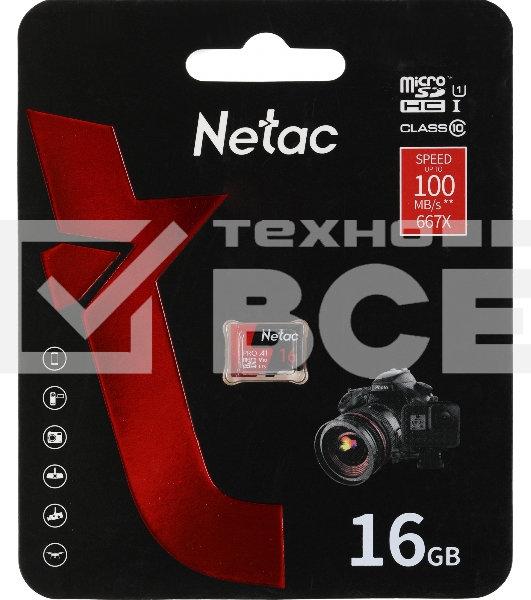 Флеш-накопитель NeTac Карта памяти Netac MicroSD P500 Extreme Pro 16GB, Retail version card only