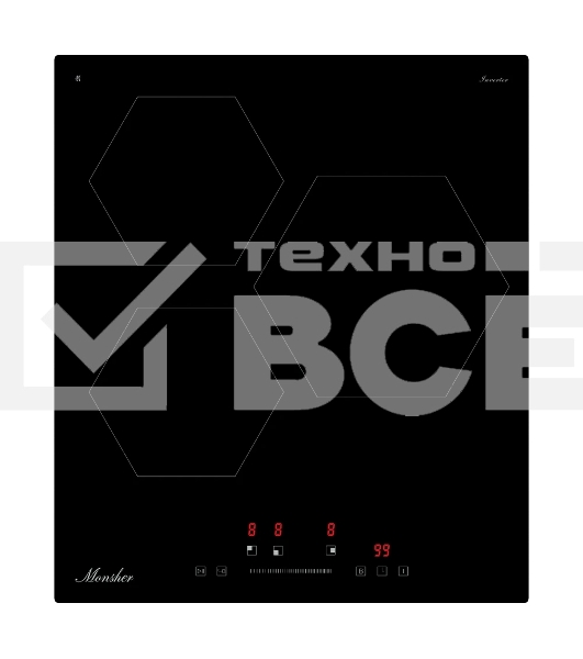 Варочная поверхность MONSHER MHI 4506, 45 см, индукция, High-Tech, inverter, 9 уровней мощности, бустер, Stop and Go, автоматическое отключение, таймер, индикатор остаточного тепла, сенсорное/слайдерное управление, цвет черный