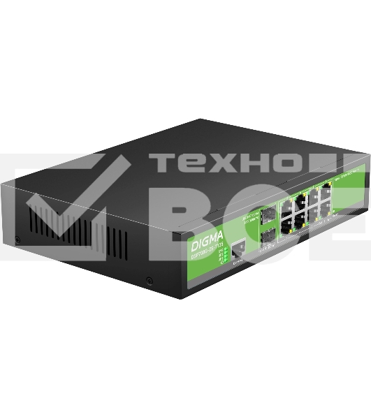 Коммутатор Digma DSP708G-2S-T135 (L2+) 8x1Гбит/с 2SFP 8PoE 8PoE+ 135W управляемый