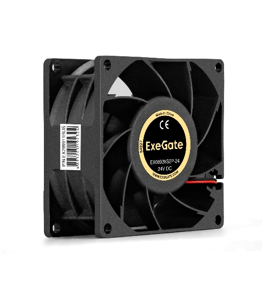 Вентилятор 24В DC ExeGate EX08038S2P-24 (80x80x38 мм, Sleeve bearing (подшипник скольжения), 2pin, 4500RPM, 43dBA)