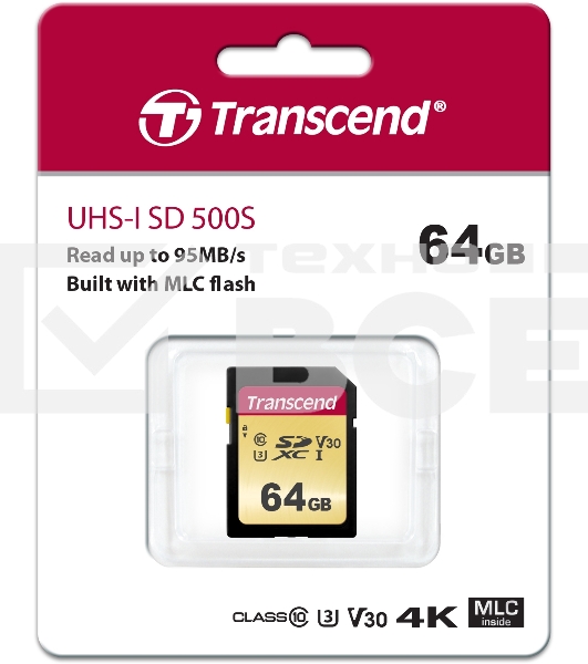 Флеш карта SD 64GB Transcend SDХC UHS-I U3, MLC