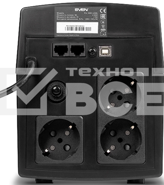 Источник бесперебойного питания SVEN Pro 1000 1000VA/720W USB, RJ-45 (3 EURO) 