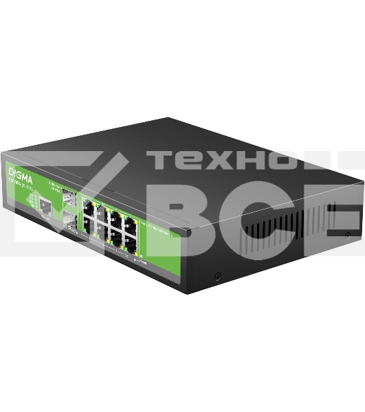 Коммутатор Digma DSP708G-2S-T135 (L2+) 8x1Гбит/с 2SFP 8PoE 8PoE+ 135W управляемый
