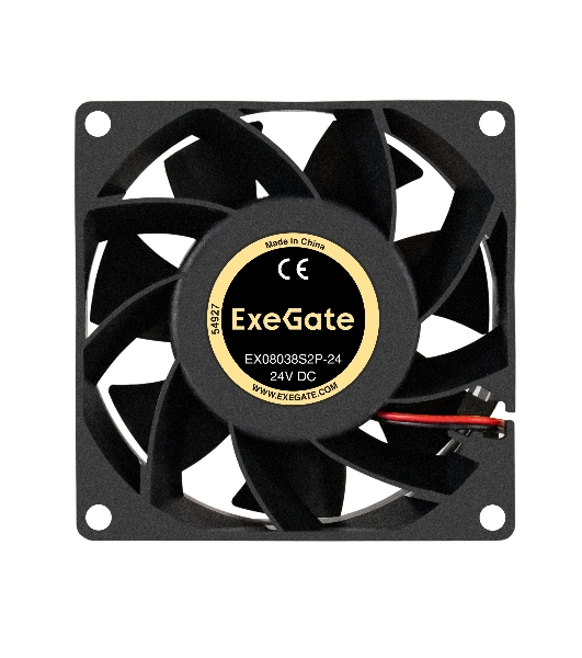 Вентилятор 24В DC ExeGate EX08038S2P-24 (80x80x38 мм, Sleeve bearing (подшипник скольжения), 2pin, 4500RPM, 43dBA)