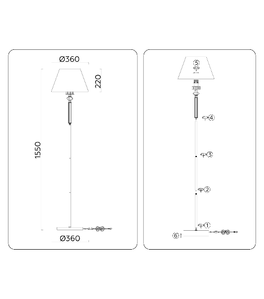 Светильник Ambrella light LH71028 BS/WH латунь/белый E27 max 60W D360*1550