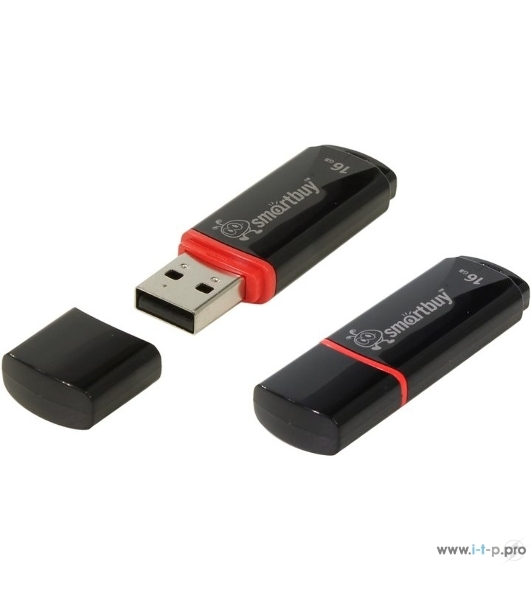Флешка USB Smartbuy Crown black (SB16GbCRW-K), 16Gb, USB 2.0, R/W 25/15, черный/красный