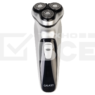 Бритва Galaxy Line GL 4209, серебряный с черным, роторная, аккумуляторная, 5 Вт, Li-Ion аккумулятор емкостью 600 мА*ч, время непрерывной работы до 1,5 ч, ножи из нержавеющей стали, 3 независимые плавающие головки, возможность промывки бреющего блока, инди