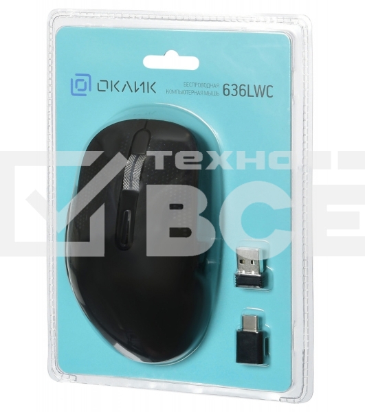 Мышь беспроводная Oklick 636LWC черный, 2400 dpi, радиоканал, USB/USB-C, кнопки - 6