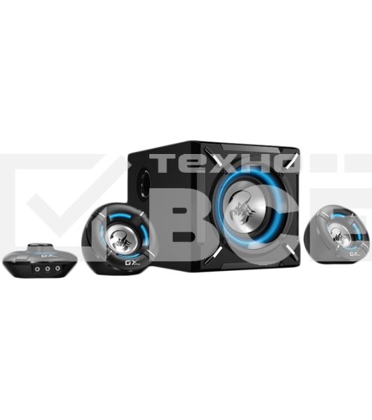 Компьютерные игровые колонки Genius SW-G2.1 1000, 100-240В,26Вт (Сабвуфер: 16Вт, Сателлиты: 5Втx2), мощные басы, синяя подстветка, блок управления громкос