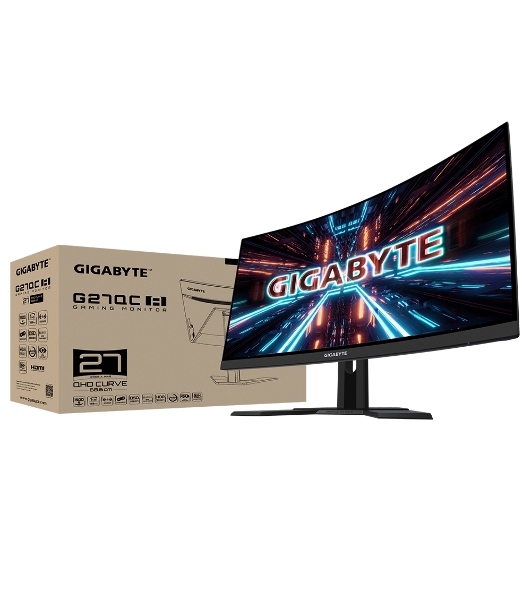 Монитор 27' Gigabyte G27QC A VA 2560x1440, 165 Гц, 1 мс, 16:9, 250 кд/м², HDMI 2.0 (x2), DP 1.2, 3.5 Jack, USB Hub (2x USB 3.0), динамики (2x2 Вт), FreeSync, изогнутый экран (1500R), черный