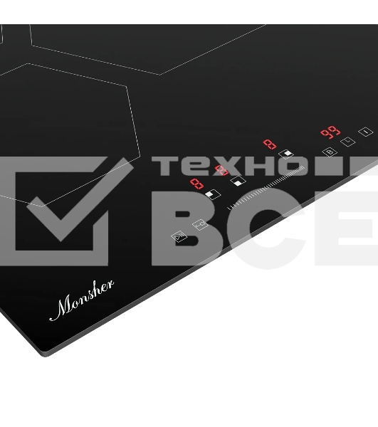 Варочная поверхность MONSHER MHI 4506, 45 см, индукция, High-Tech, inverter, 9 уровней мощности, бустер, Stop and Go, автоматическое отключение, таймер, индикатор остаточного тепла, сенсорное/слайдерное управление, цвет черный