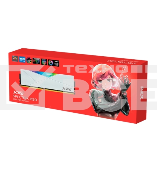 Оперативная память XPG Spectrix D50 RGB, DDR4, 32GB (2x16GB), 3200MHz, CL16, UDIMM, с радиатором, RGB, белый
