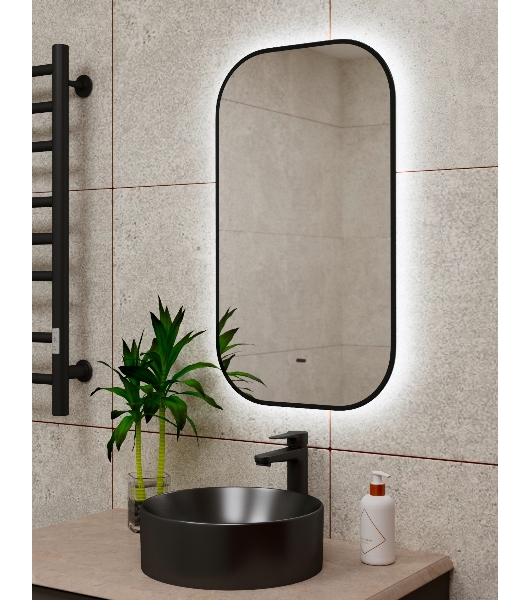 Зеркало Bau Black Rand 40х70, с LED фоновой подсветкой, бесконтактным сенсором, черной окантовкой