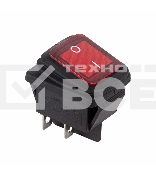 Выключатель клавишный 250V 15А (4с) ON-OFF красный  с подсветкой  ВЛАГОЗАЩИТА  Rexant