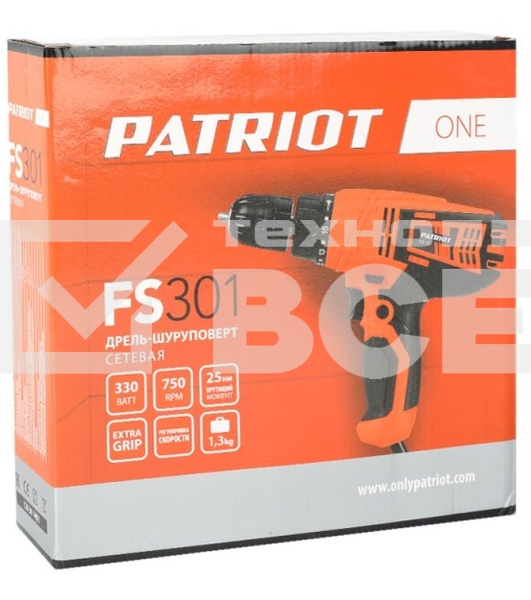 Дрель-шуруповерт сетевой Patriot FS301, Сетевая, 330 Вт