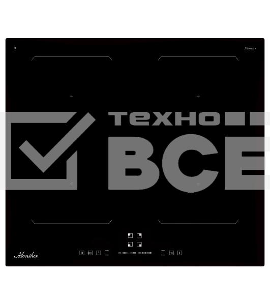Варочная поверхность MONSHER MHI 6026, 60 см, индукция, High-Tech, inverter, 9 уровней мощности, бустер, Stop and Go, автоматическое отключение, таймер, индикатор остаточного тепла, сенсорное/слайдерное управление, цвет черный