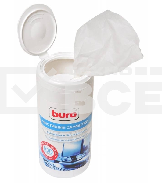 Салфетки Buro BU-Tscreen, 100 шт для экранов мониторов/плазменных/ЖК телевизоров/ноутбуков туба 100шт влажных
