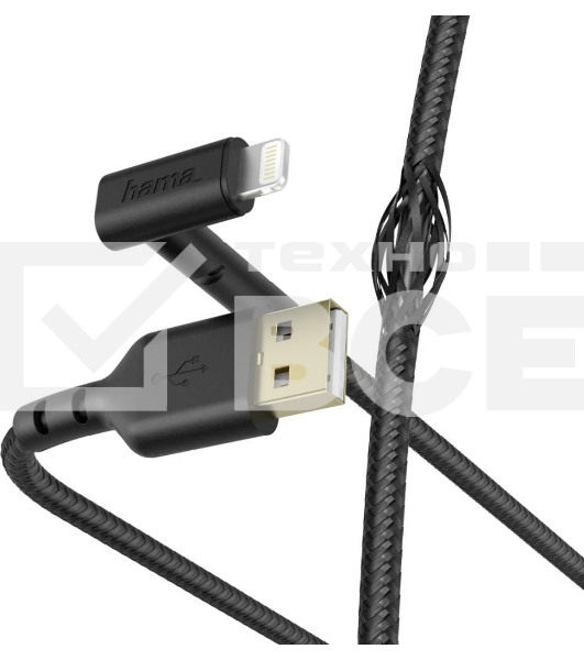 Кабель Hama 00187212 Lightning (m) угловой USB 2.0 (m) 1.5м черный