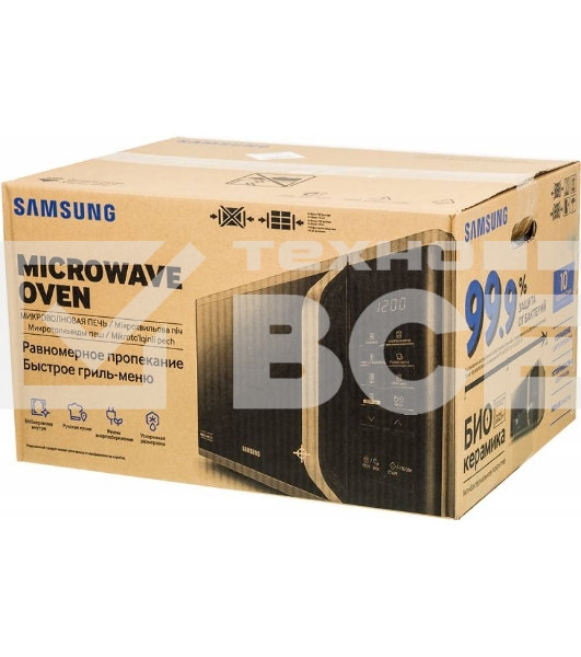 Микроволновая печь Samsung MG23K3515AS, 800Вт, 23л, серебристый, поворотный механизм, кнопки