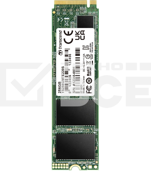 Накопитель SSD Transcend MTE220S SSD 256GB, 3D TLC, M.2 (2280), PCIe Gen 3.0 x4, NVMe, R3300/W1100, TBW 550