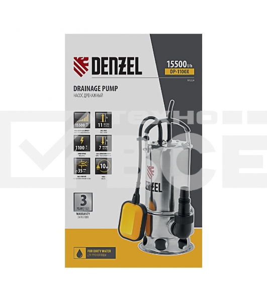 Насос Denzel DP1100X дренажный 1100Вт подъем 11м 15500л/ч