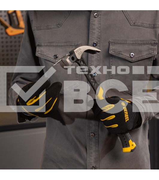 Молоток-гвоздодер Denzel 450 г, цельнокованый, боек с магнитом, двухкомп. обрезин. рук-ка