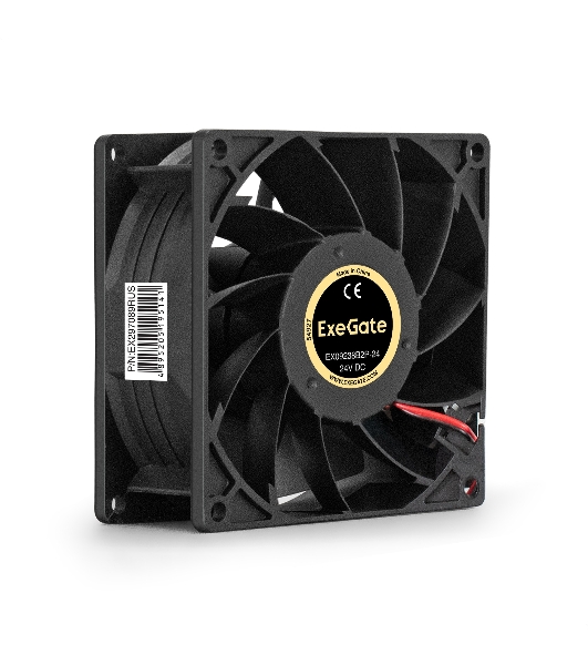 Вентилятор 24В DC ExeGate EX09238B2P-24 (92x92x38 мм, 2-Ball (двойной шарикоподшипник), 2pin, 5000RPM, 56dBA)