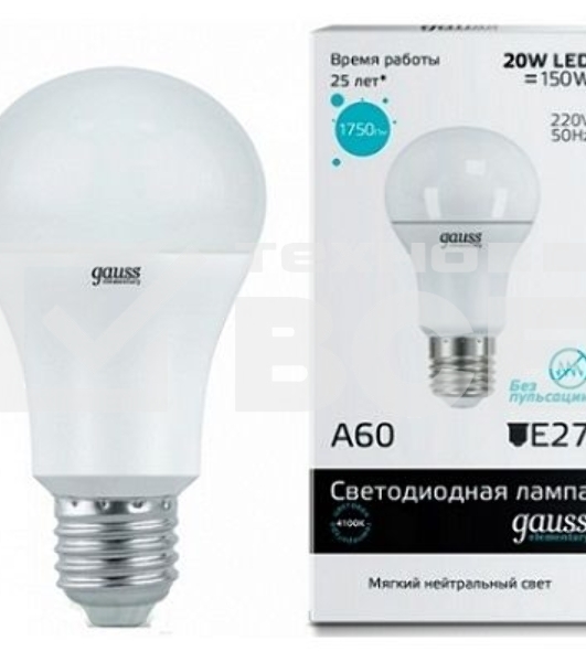 Лампа GAUSS LED Elementary Арт. 23229A60 20W E27 4100K 1/10/40 груша