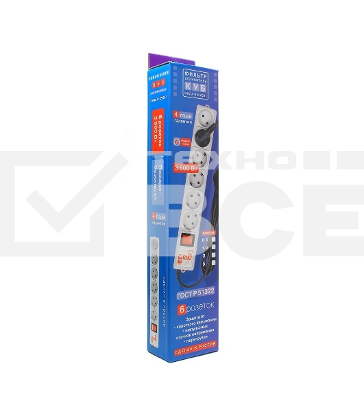 Сетевой фильтр Power Cube 1,9 м 6 розеток (белый) 16B/3,5кВт