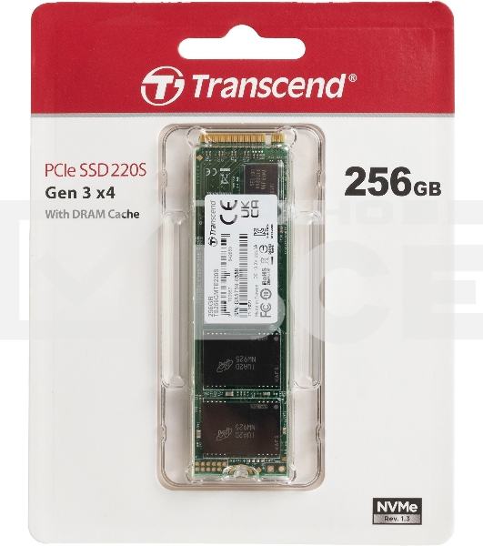 Накопитель SSD Transcend MTE220S SSD 256GB, 3D TLC, M.2 (2280), PCIe Gen 3.0 x4, NVMe, R3300/W1100, TBW 550