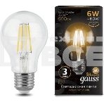 Лампа филам. Gauss 6Вт цок.:E27 шар 220B 2700K св.свеч.бел.теп. A60 (упак.:10шт) (102802106), фото3
