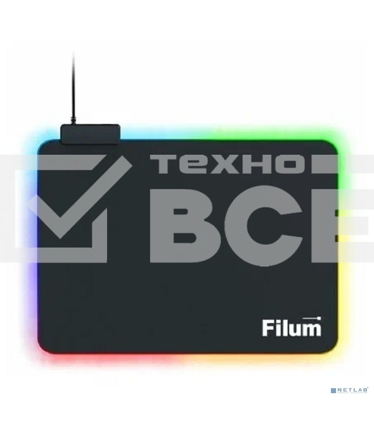 Коврик игровой для мыши Filum FL-MPL-M-GAME серия- Bulldozer, черный, подсветка, оверлок, размер “M”- 350x250x4 мм, ткань+резина.