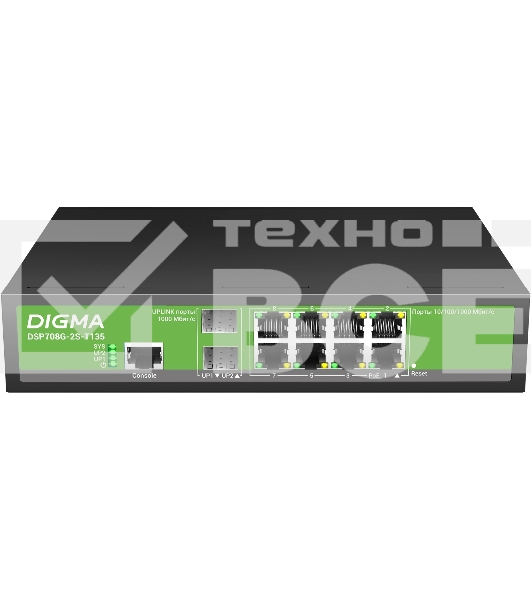 Коммутатор Digma DSP708G-2S-T135 (L2+) 8x1Гбит/с 2SFP 8PoE 8PoE+ 135W управляемый