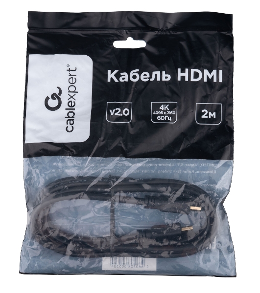 Кабель HDMI Cablexpert CC-HDMI4L-2M, 19M/19M, v2.0, Light, позол.контакты, экран, 2м, черный, пакет