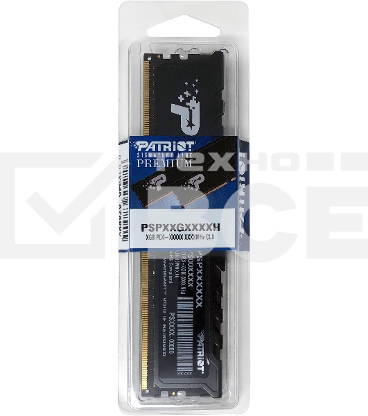 Оперативная память Patriot Signature, DDR4, 8GB (1x8 GB), 2666 MHz, CL19, радиатор, чёрный