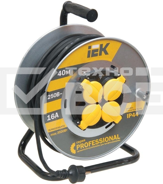 Катушка УК40 Iek WKP16-16-04-40-44 на мет с т/з 4 места 2 Р + P Е /40м КГ 3х1,5мм2 IP44 