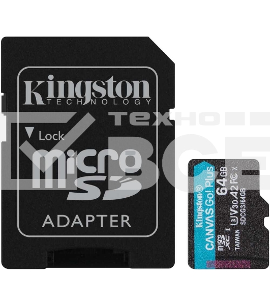 Флеш карта Kingston 64GB microSDXC Canvas Go Plus 170R A2 U3 V30 Card + ADP EAN: 740617301045