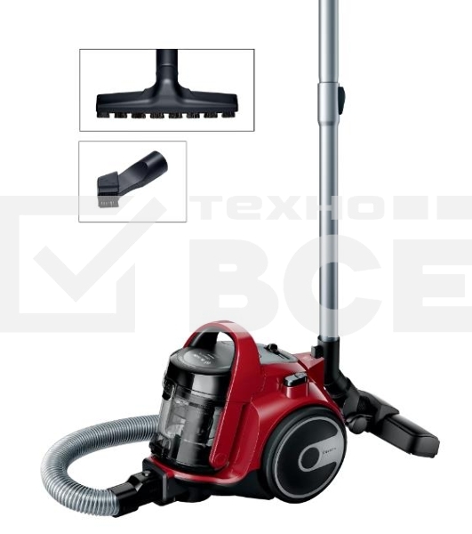 Пылесос Bosch BGC05AAA2 красный/черный, 350/700 Вт, уборка сухая, пылесборник контейнер 1.5 л