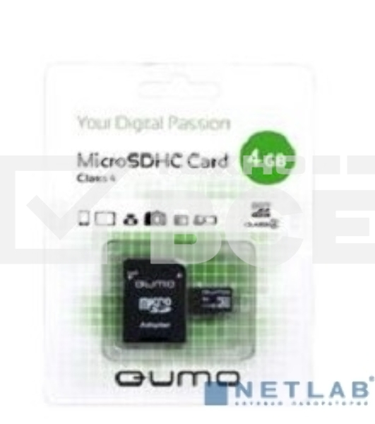 Флэш карта QUMO QM4GMICSDHC4 4Gb MicroSDHC Class 4, SD adapter