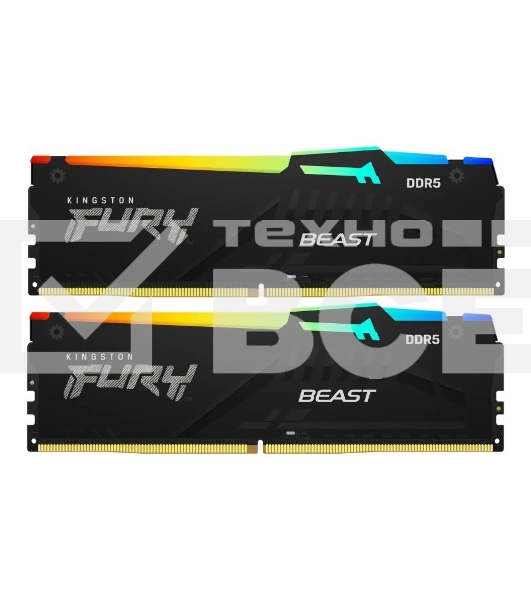 Оперативная память Kingston Fury Beast, DDR5, 32GB (2x16GB), 6000MHz, CL36, с радиаторами, RGB, черный