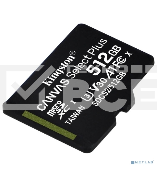 Флеш карта microSDHC 512GB microSDXC Class10 Kingston <SDCS2/512GBSP> UHS-I Canvas Select up to 100MB/s без адапт