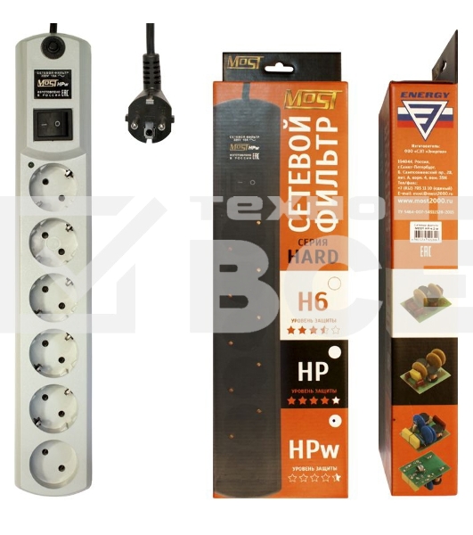 Сетевой фильтр Most HPw 2 м (6 розеток) белый (коробка)