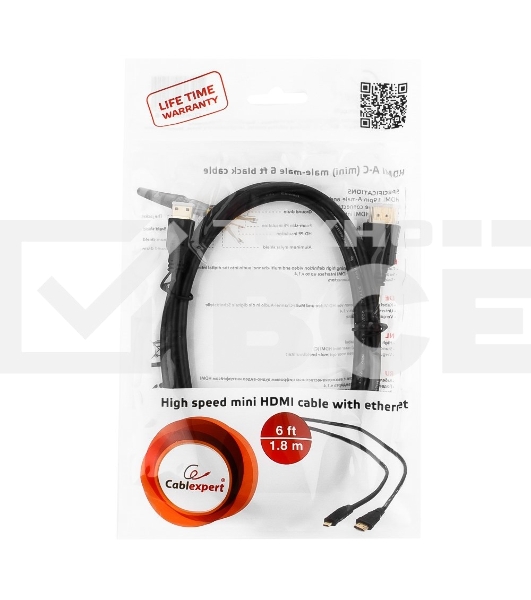 Кабель Cablexpert HDMI-mini HDMI CC-HDMI4C-6, 19M/19M, v2.0, медь, позол.разъемы, экран, 1.8м, черный, пакет